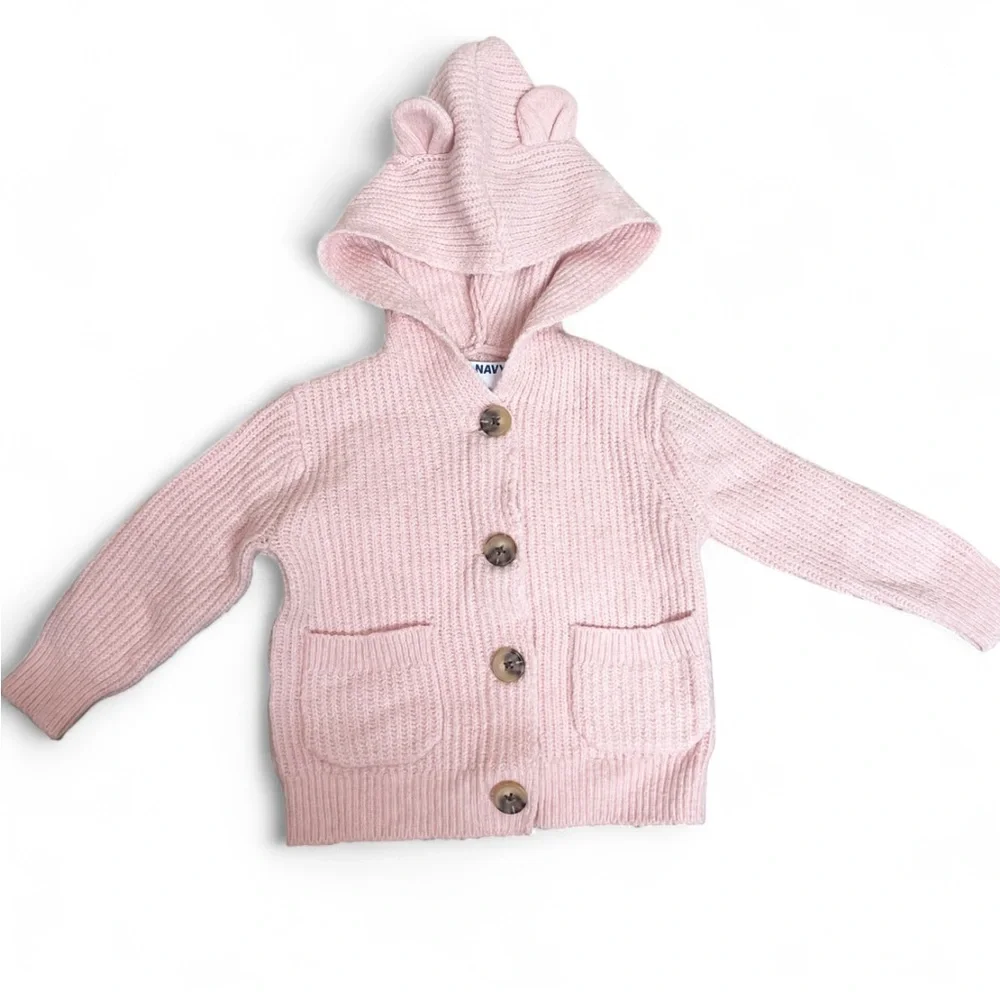 Old Navy Pink So Soft Hoodie Knit Sweater with Ears 3-6 months